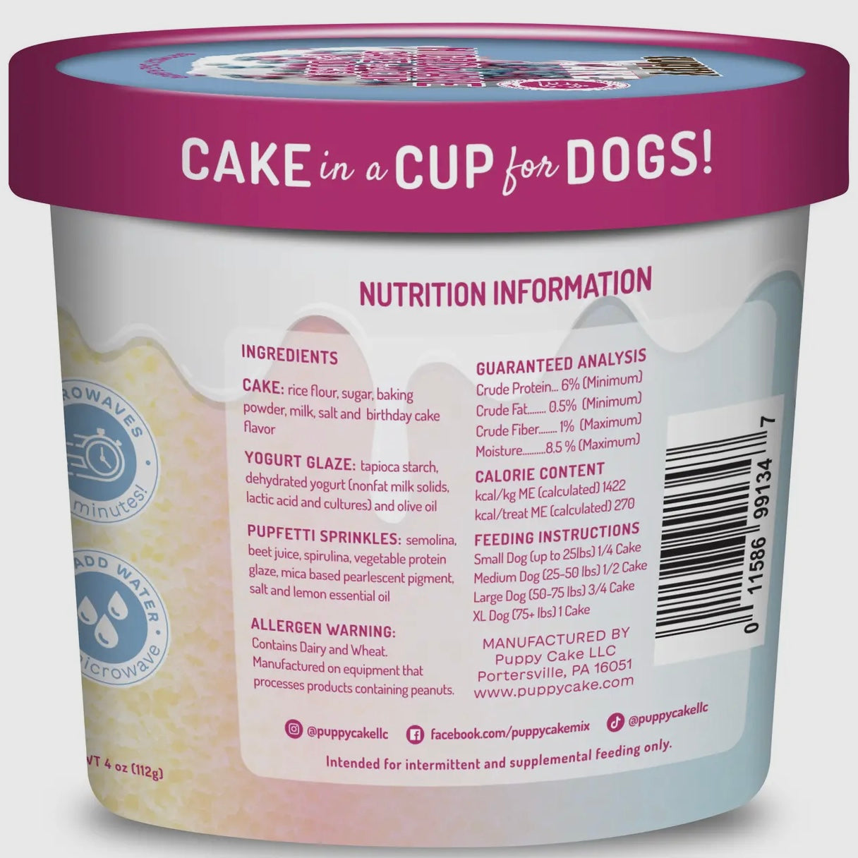 Cuppy Cake - Microwave Dog Birthday Cake in A Cup w/Pupfetti Sprinkles