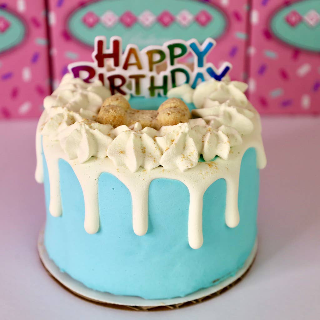 Dog Birthday Drip Cake - Blue